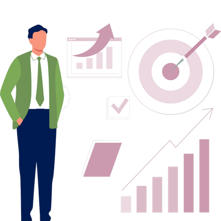 Hombre de negocios mirando el gráfico de crecimiento empresarial  Ilustración