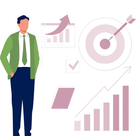 Hombre de negocios mirando el gráfico de crecimiento empresarial  Ilustración