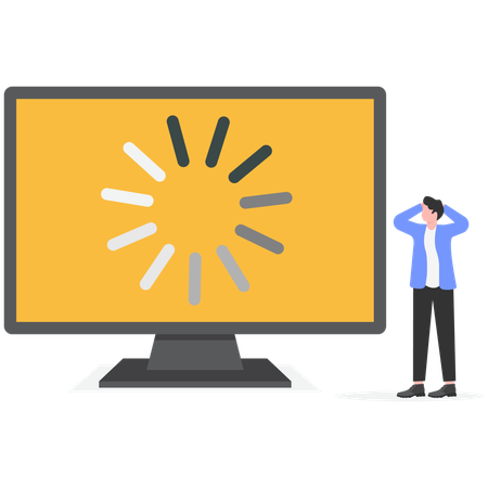 Hombre de negocios mirando la computadora cargando  Ilustración