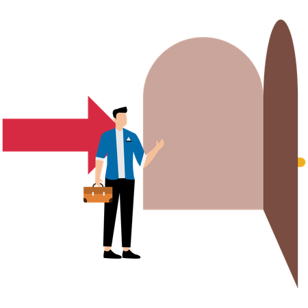 Hombre de negocios mostrando la puerta del éxito  Ilustración