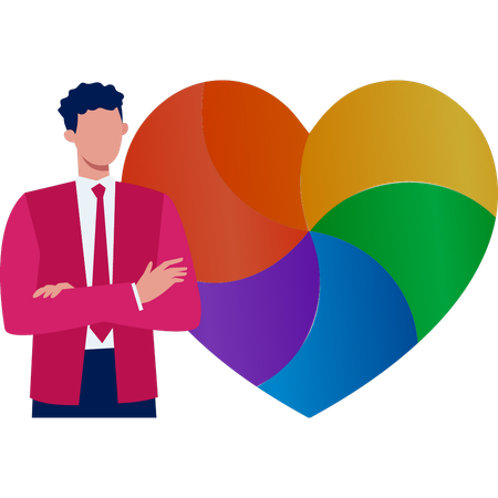 Hombre de negocios mostrando un corazón de arco iris  Ilustración