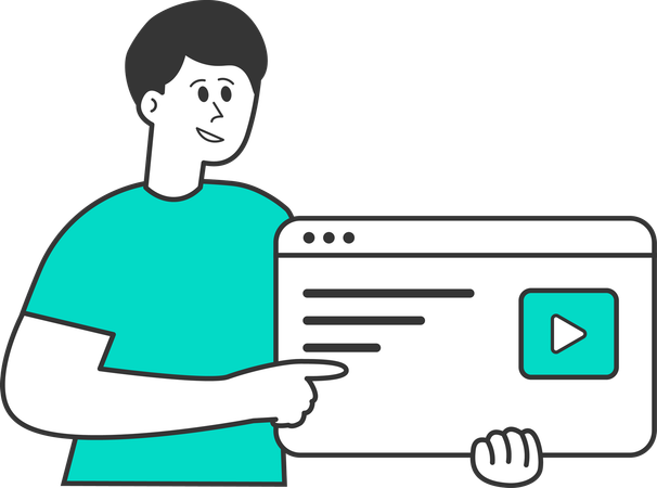 Hombre de negocios mostrando un vídeo en línea  Ilustración