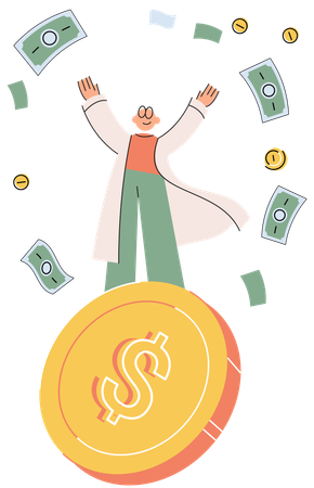 Hombre de negocios muy feliz bajo la lluvia de dinero  Illustration