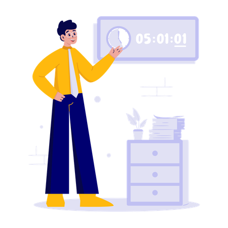 Un hombre de negocios observa la cuenta regresiva de la fecha límite  Ilustración
