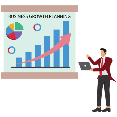 Hombre de negocios que muestra planificación estratégica de negocios y crecimiento  Ilustración