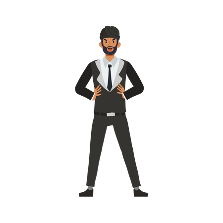 Hombre de negocios confiado de pie en pose  Ilustración