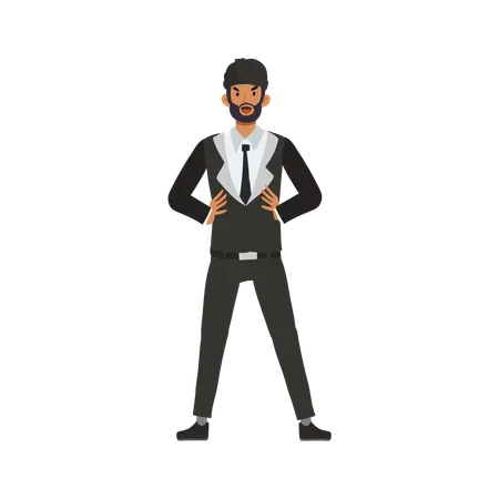 Hombre de negocios confiado de pie en pose  Ilustración