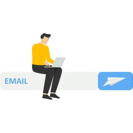 Hombre de negocios sentado y usando una computadora portátil para enviar correo electrónico  Ilustración