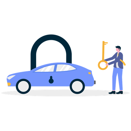 Hombre de negocios sosteniendo la llave del coche  Ilustración