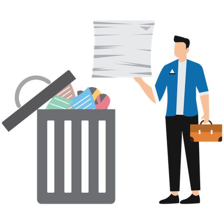 Hombre de negocios tirando basura comercial  Illustration