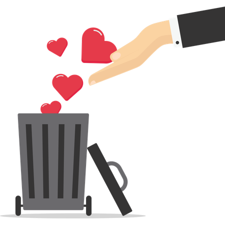 Hombre de negocios tirando una papelera en forma de corazón  Illustration