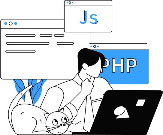 Hombre de negocios trabajando en codificación php  Ilustración