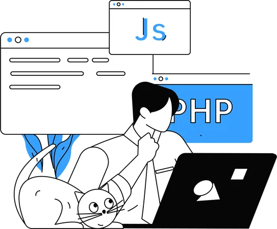 Hombre de negocios trabajando en codificación php  Ilustración