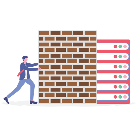 Hombre de negocios trabajando en la seguridad del firewall  Ilustración