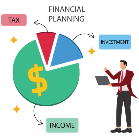 Hombre de negocios trabajando en planificación financiera  Ilustración