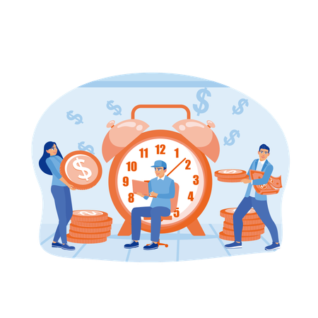 Hombre de negocios trabajando en recordatorios financieros  Ilustración
