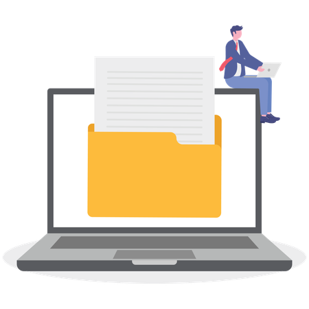 Hombre de negocios trabajando en un documento comercial  Ilustración