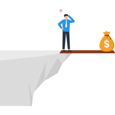 Hombre de negocios trabajando en una decisión financiera  Ilustración
