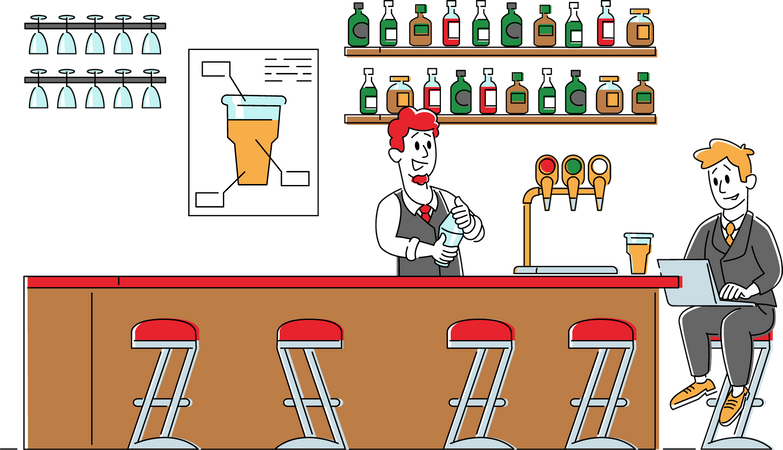 Hombre de negocios visitando un pub cervecero o un club nocturno  Ilustración