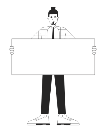 Hombre de oficina caucásico de pie con cartel  Ilustración