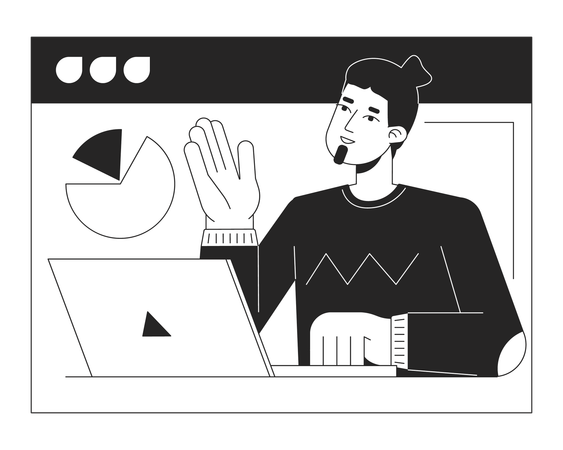 Hombre de oficina en la pantalla de reunión en línea  Ilustración