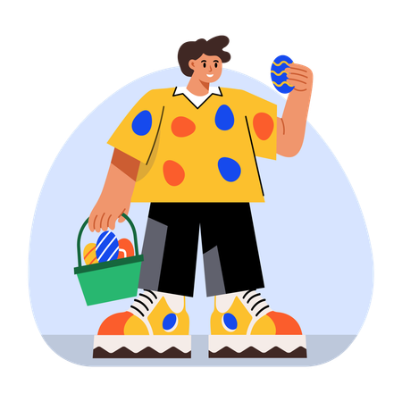 Hombre de Pascua sosteniendo huevos decorativos  Ilustración