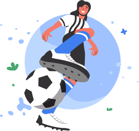 Hombre de pelo largo jugando al fútbol  Ilustración