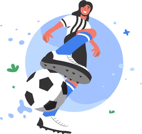 Hombre de pelo largo jugando al fútbol  Ilustración