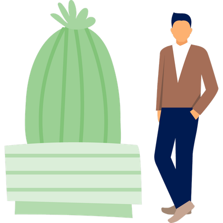 Hombre parado cerca de un cactus  Ilustración