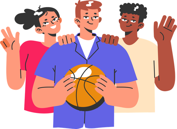 Hombre de pie con el equipo de baloncesto mientras sostiene el baloncesto  Ilustración