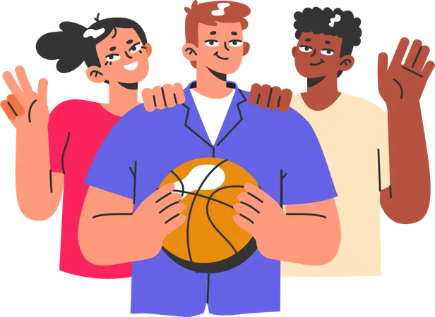 Hombre de pie con el equipo de baloncesto mientras sostiene el baloncesto  Ilustración