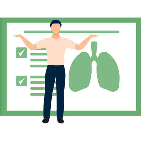 Hombre de pie con informe de pulmones  Ilustración