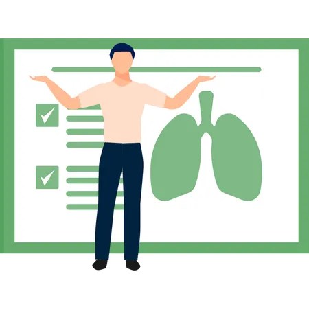 Hombre de pie con informe de pulmones  Ilustración