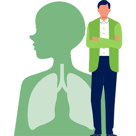 Hombre de pie con informe de pulmones  Ilustración