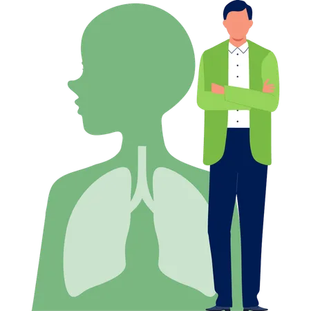 Hombre de pie con informe de pulmones  Ilustración