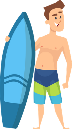 Hombre de pie con tabla de surf  Ilustración