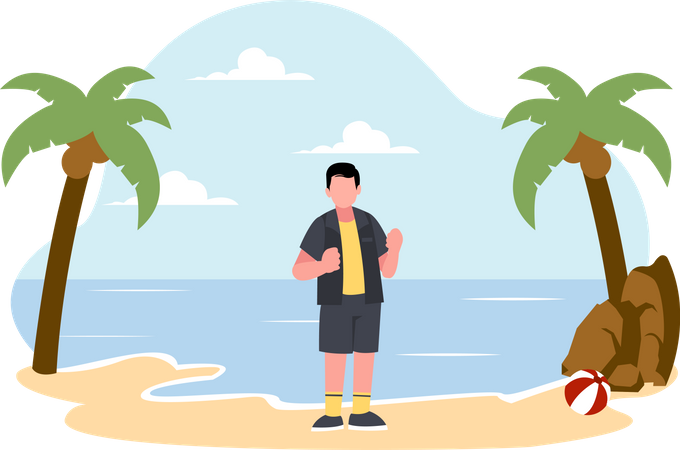 Hombre de pie en la playa  Ilustración