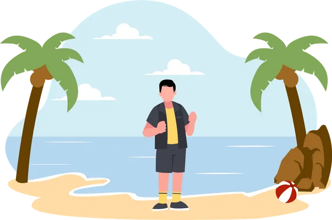 Hombre de pie en la playa  Ilustración