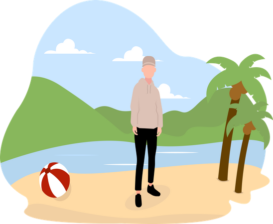 Hombre de pie en la playa  Ilustración