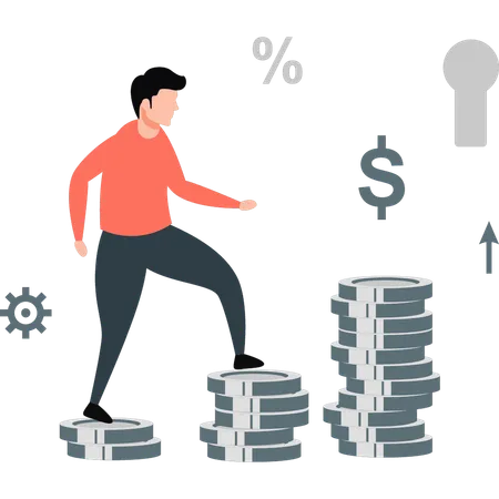 Hombre de pie en una moneda de dólar  Ilustración