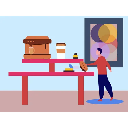 Hombre de pie junto a la mesa de café  Ilustración