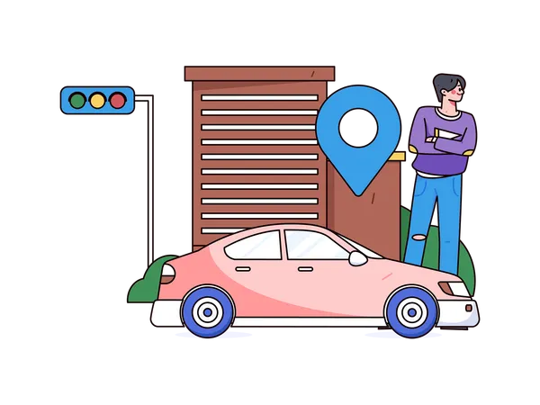 Hombre de pie mientras busca coche  Ilustración