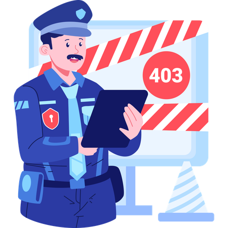 Hombre de seguridad con error 403 Acceso prohibido  Ilustración