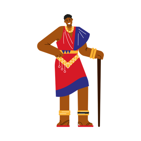 Hombre de una tribu africana con ropa tradicional  Ilustración