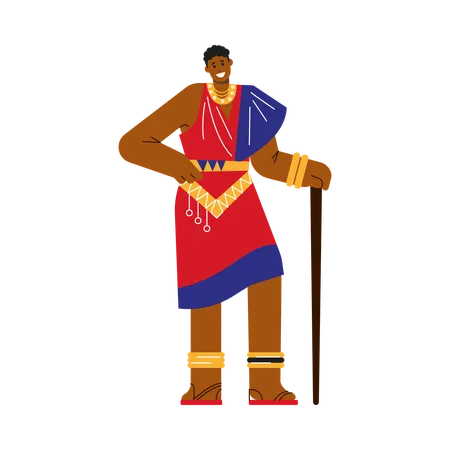 Hombre de una tribu africana con ropa tradicional  Ilustración