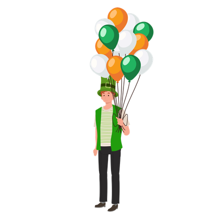 Hombre De Verde Vestirse Con Globos Alegres  Ilustración