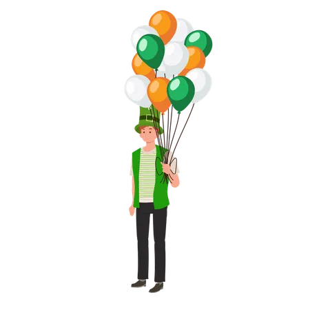 Hombre De Verde Vestirse Con Globos Alegres  Ilustración