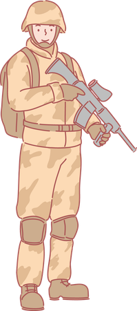 Hombre del ejército sosteniendo un arma  Ilustración
