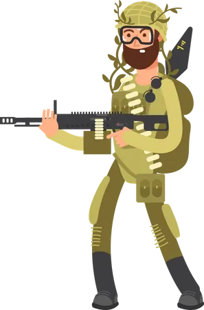 Hombre del ejército con armas  Ilustración