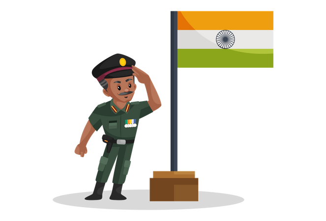 Hombre del ejército indio celebrando el día de la independencia  Ilustración
